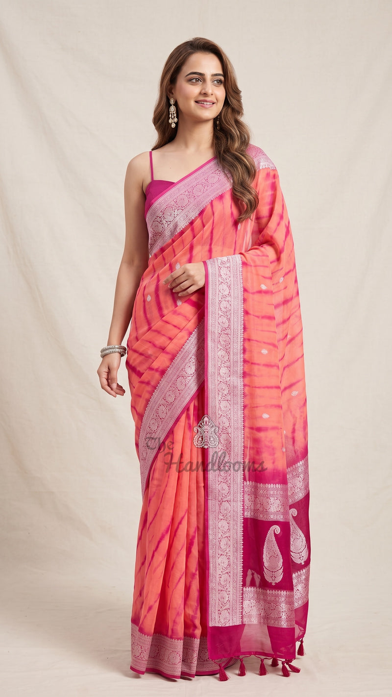Pure Georgette Handloom Banarasi Saree - Silver Zari