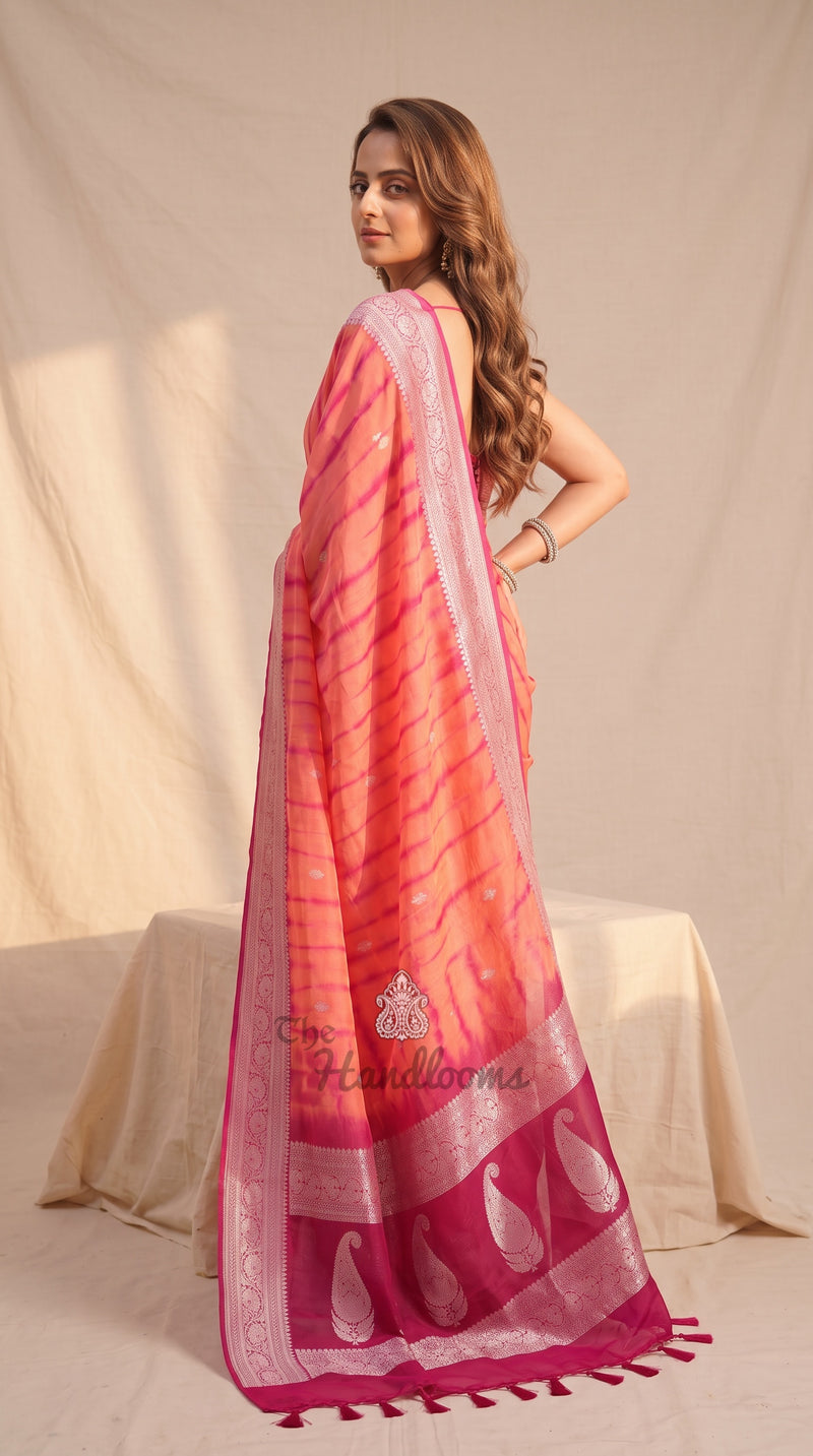 Pure Georgette Handloom Banarasi Saree - Silver Zari
