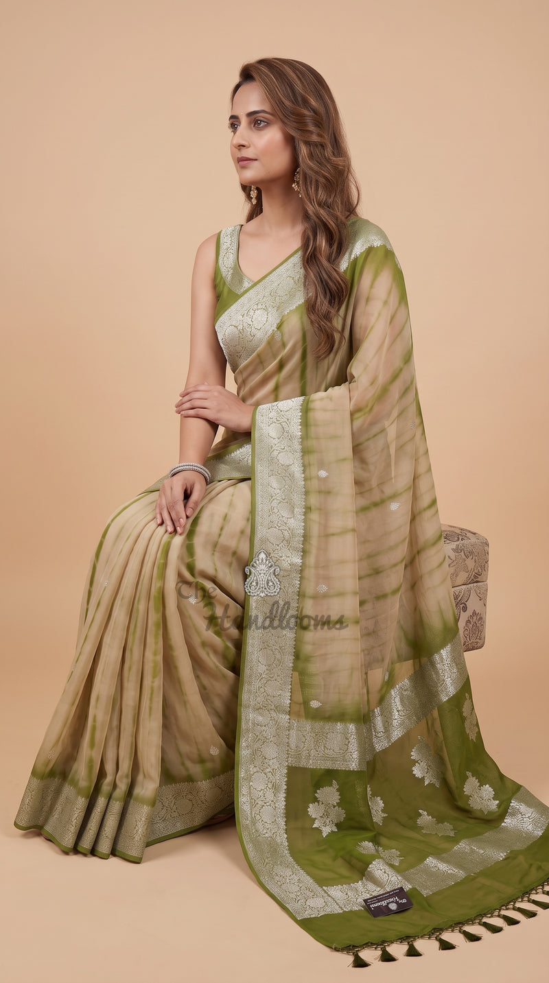 Pure Georgette Handloom Banarasi Saree - Silver Zari