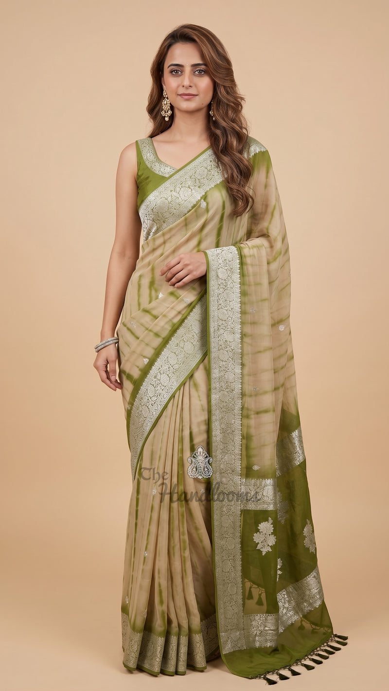 Pure Georgette Handloom Banarasi Saree - Silver Zari