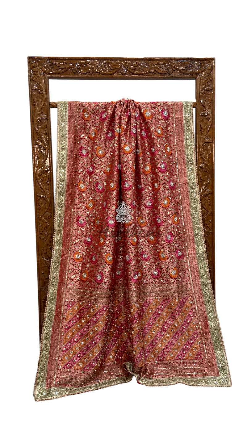 Red Pure Katan Silk Banarasi Handloom Saree - Tanchui Brocade With Zardosi Handwork