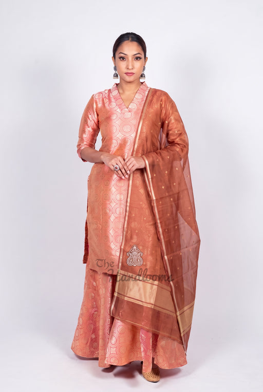 Pure Katan Silk Brocade Kurta with Sharara - The Handlooms