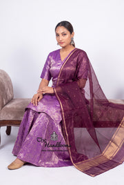 Purple Pure Katan Silk Brocade Kurta with Sharara - The Handlooms