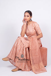 Peach Pure Khaddi Georgette Brocade Kurta with Sharara - The Handlooms