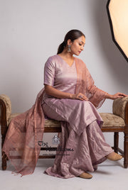Lilac Pure Khaddi Georgette Brocade Kurta with Sharara - The Handlooms