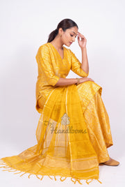 Yellow Pure Katan Silk Brocade Kurta with Sharara - The Handlooms