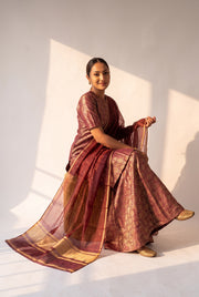 Magenta Pure Katan Silk Brocade Kurta with Sharara - The Handlooms