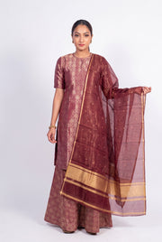 Magenta Pure Katan Silk Brocade Kurta with Sharara - The Handlooms
