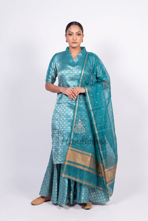 Pure Katan Silk Brocade Kurta with Sharara - The Handlooms