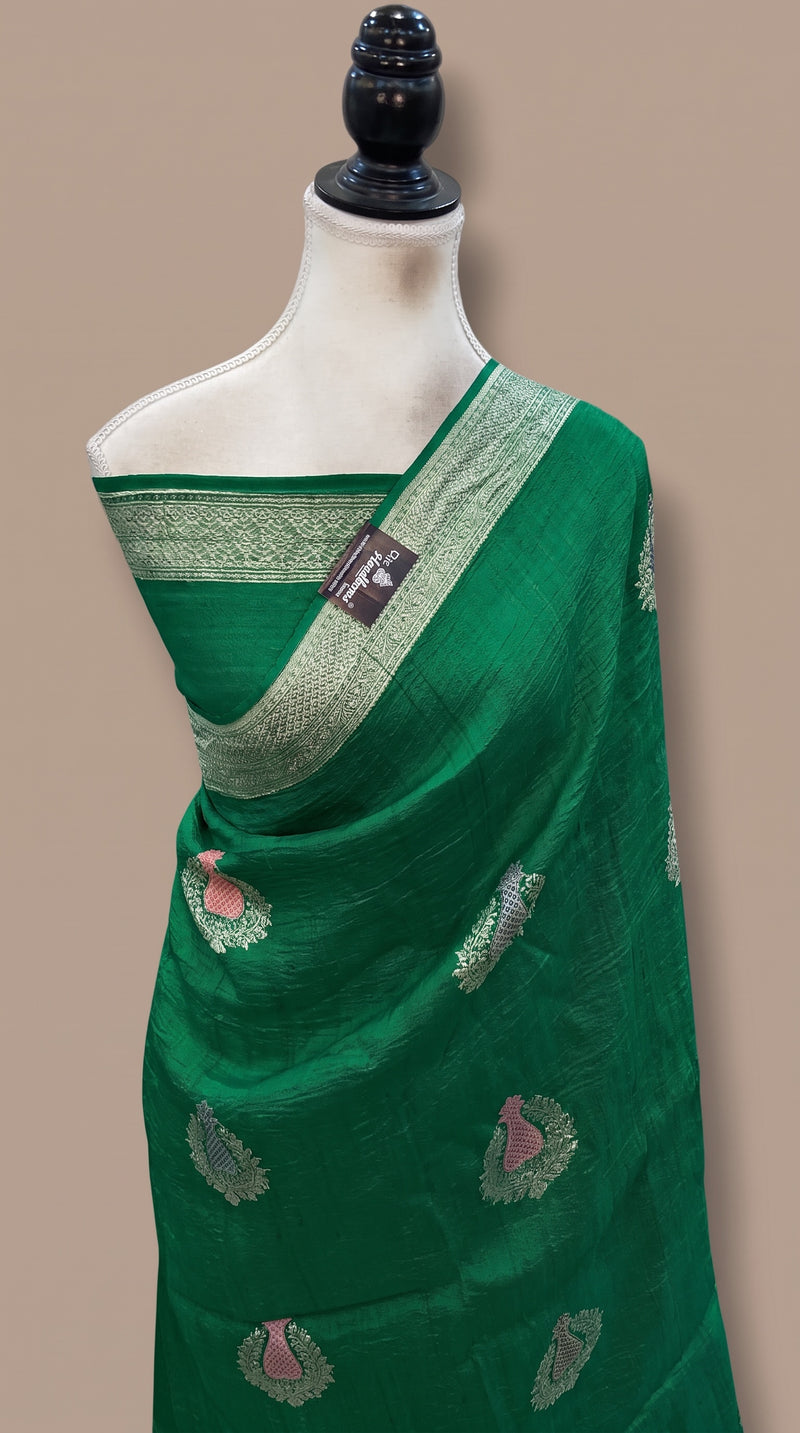 Pure Tussar Georgette Handloom Banarasi Saree - All Over Kadua Motifs With Meenakari