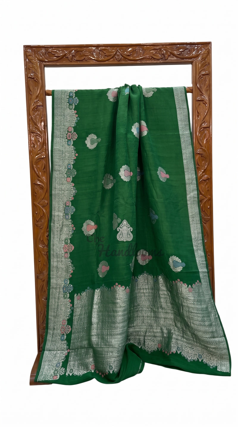 Pure Tussar Georgette Handloom Banarasi Saree - All Over Kadua Motifs With Meenakari