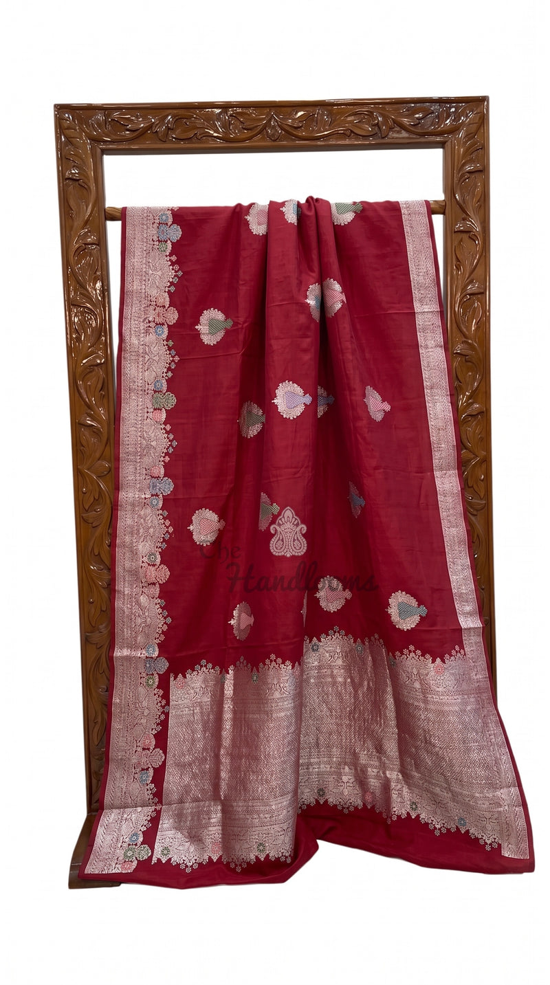 Pure Tussar Georgette Handloom Banarasi Saree - All Over Kadua Motifs With Meenakari