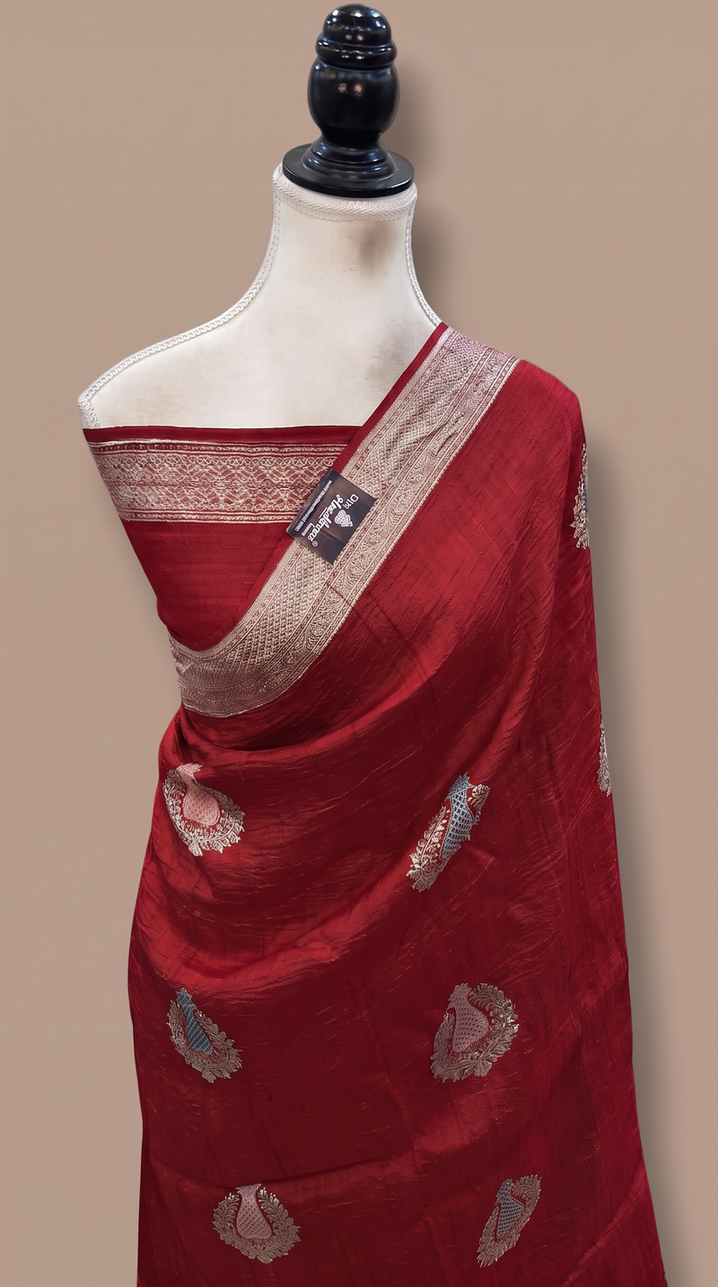 Pure Tussar Georgette Handloom Banarasi Saree - All Over Kadua Motifs With Meenakari