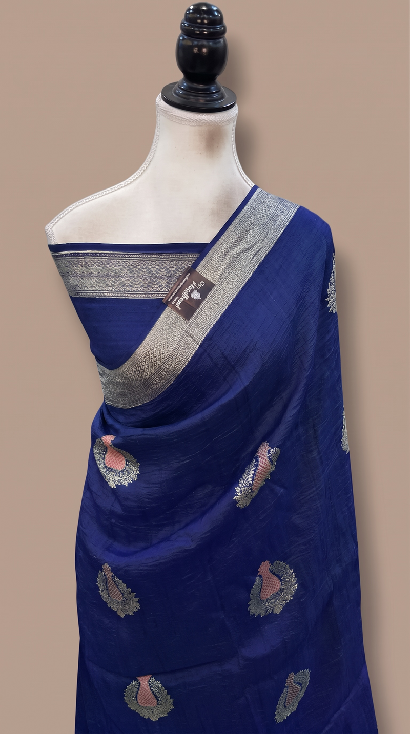 Pure Tussar Georgette Handloom Banarasi Saree - All Over Kadua Motifs With Meenakari