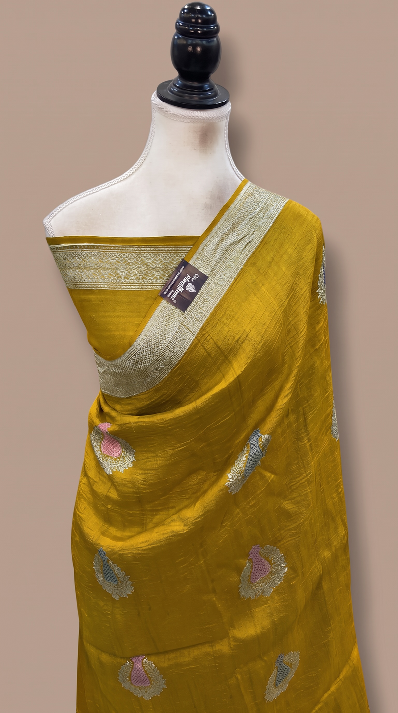 Pure Tussar Georgette Handloom Banarasi Saree - All Over Kadua Motifs With Meenakari