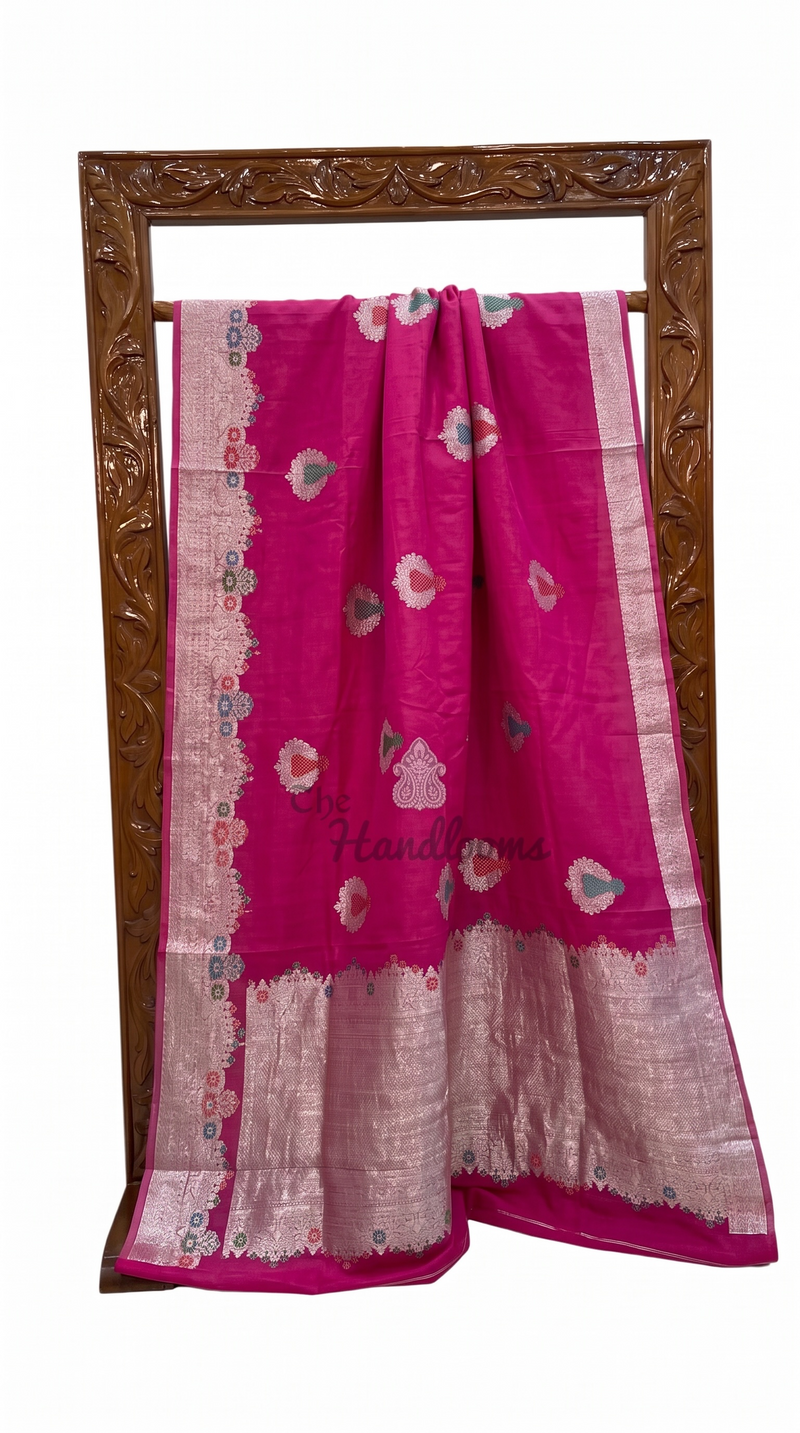 Pure Tussar Georgette Handloom Banarasi Saree - All Over Kadua Motifs With Meenakari