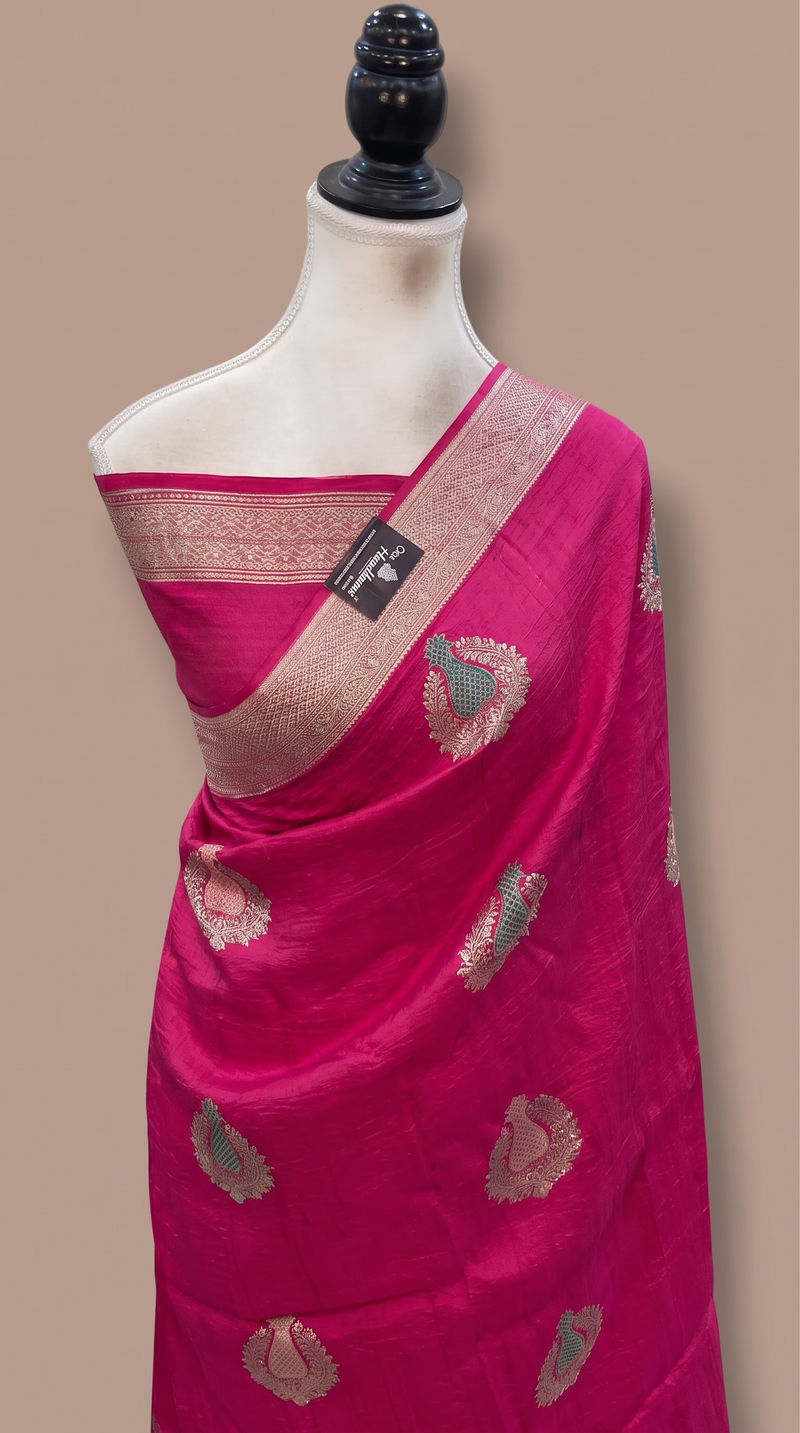 Pure Tussar Georgette Handloom Banarasi Saree - All Over Kadua Motifs With Meenakari