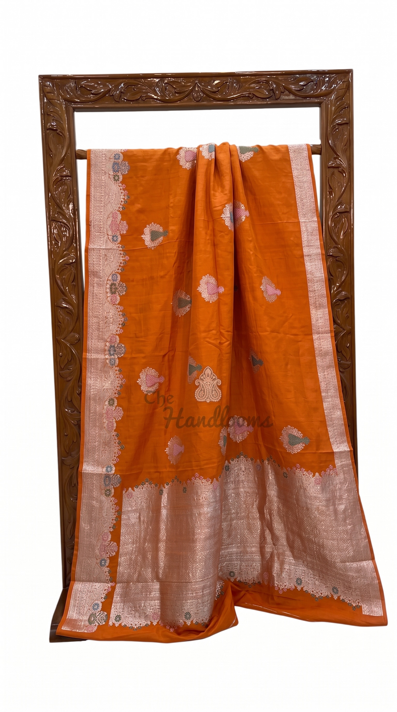 Pure Tussar Georgette Handloom Banarasi Saree - All Over Kadua Motifs With Meenakari