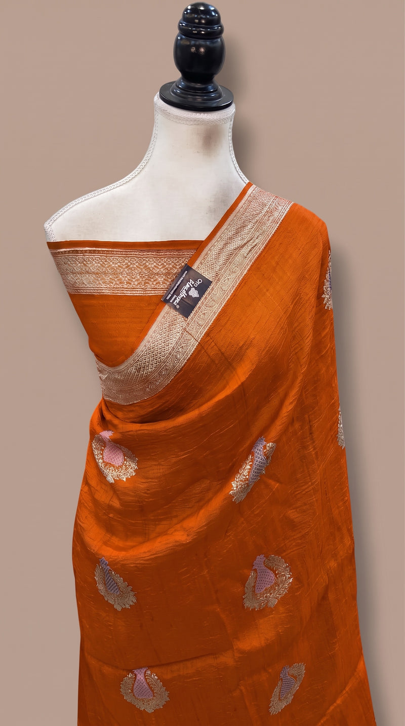 Pure Tussar Georgette Handloom Banarasi Saree - All Over Kadua Motifs With Meenakari