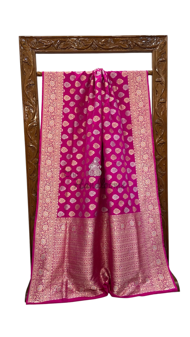 Rani Pink Pure Katan Silk Banarasi Handloom Saree - All Over Sona Roopa Work