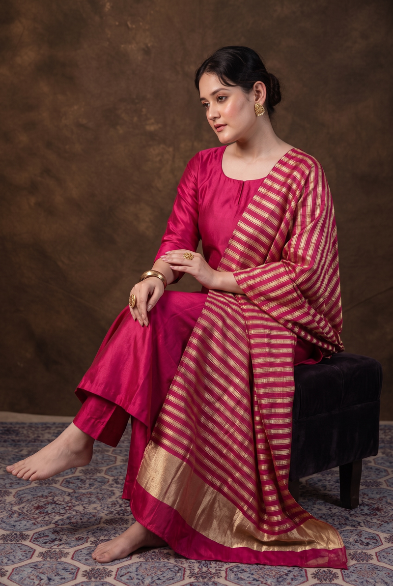 Pure Mango Silk Handloom Banarasi Dress Material