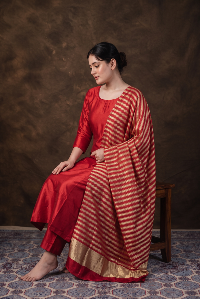 Pure Mango Silk Handloom Banarasi Dress Material