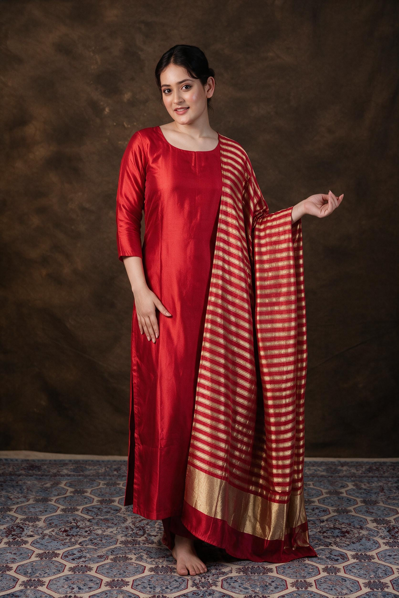 Pure Mango Silk Handloom Banarasi Dress Material