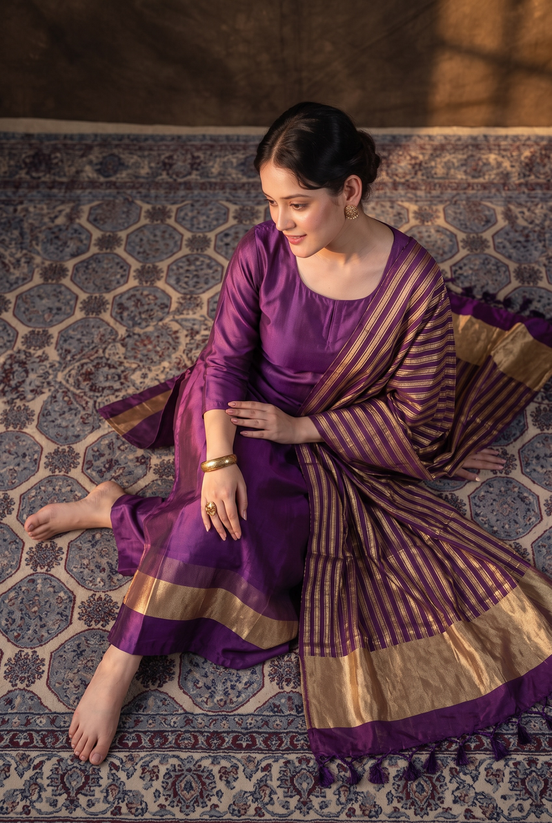 Pure Mango Silk Handloom Banarasi Dress Material