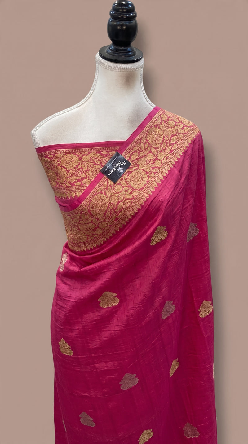 Pure Tussar Georgette Handloom Banarasi Saree - All Over Kadua Motifs - The Handlooms