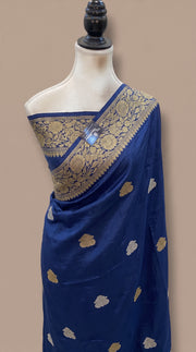Pure Tussar Georgette Handloom Banarasi Saree - All Over Kadua Motifs - The Handlooms