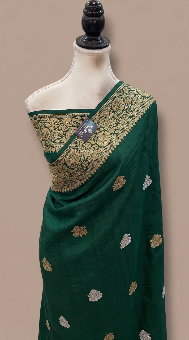Pure Tussar Georgette Handloom Banarasi Saree - All Over Kadua Motifs - The Handlooms