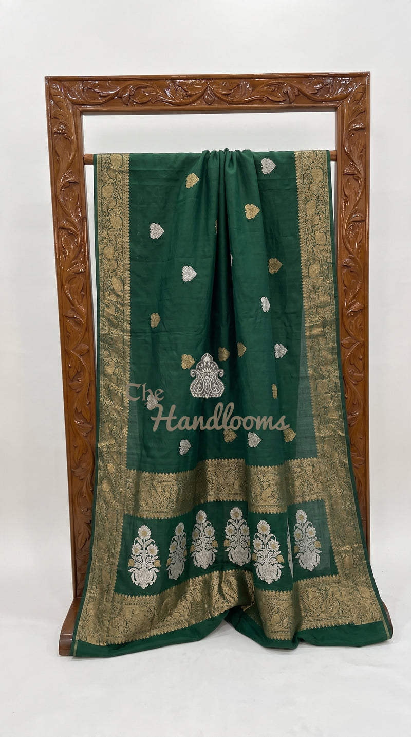 Pure Tussar Georgette Handloom Banarasi Saree - All Over Kadua Motifs - The Handlooms
