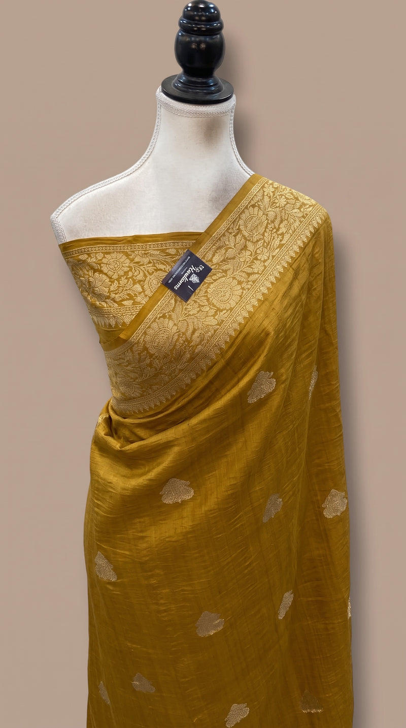 Pure Tussar Georgette Handloom Banarasi Saree - All Over Kadua Motifs - The Handlooms