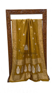 Pure Tussar Georgette Handloom Banarasi Saree - All Over Kadua Motifs - The Handlooms