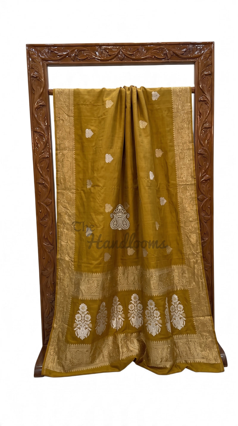 Pure Tussar Georgette Handloom Banarasi Saree - All Over Kadua Motifs - The Handlooms
