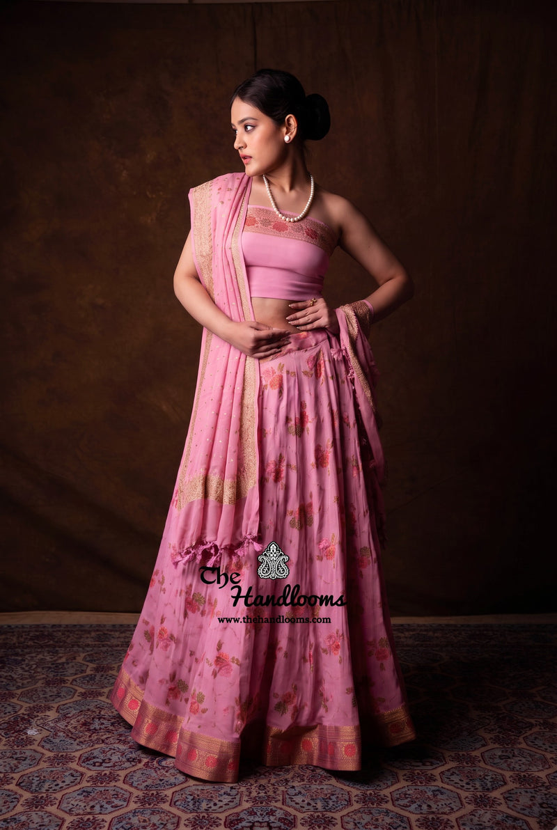 Pure Chiffon Khaddi Handloom Banarasi Lehenga - Stitched