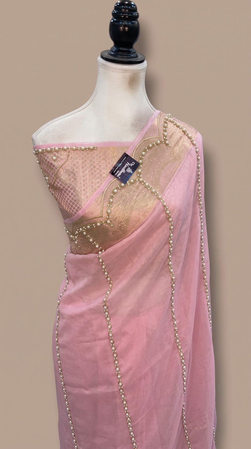 Pure Kora Tissue Silk Handloom Banarasi Saree - Handwork