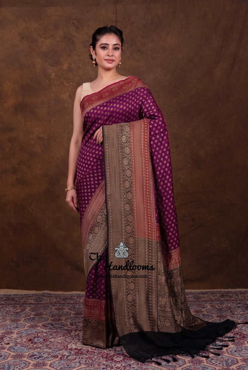 Magenta Pure Khaddi Georgette Handloom Banarasi Saree