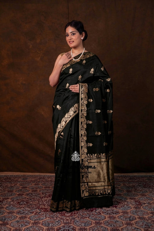 Pure Mango Silk Banarasi Handloom Saree - All over Kadua Motifs - The Handlooms