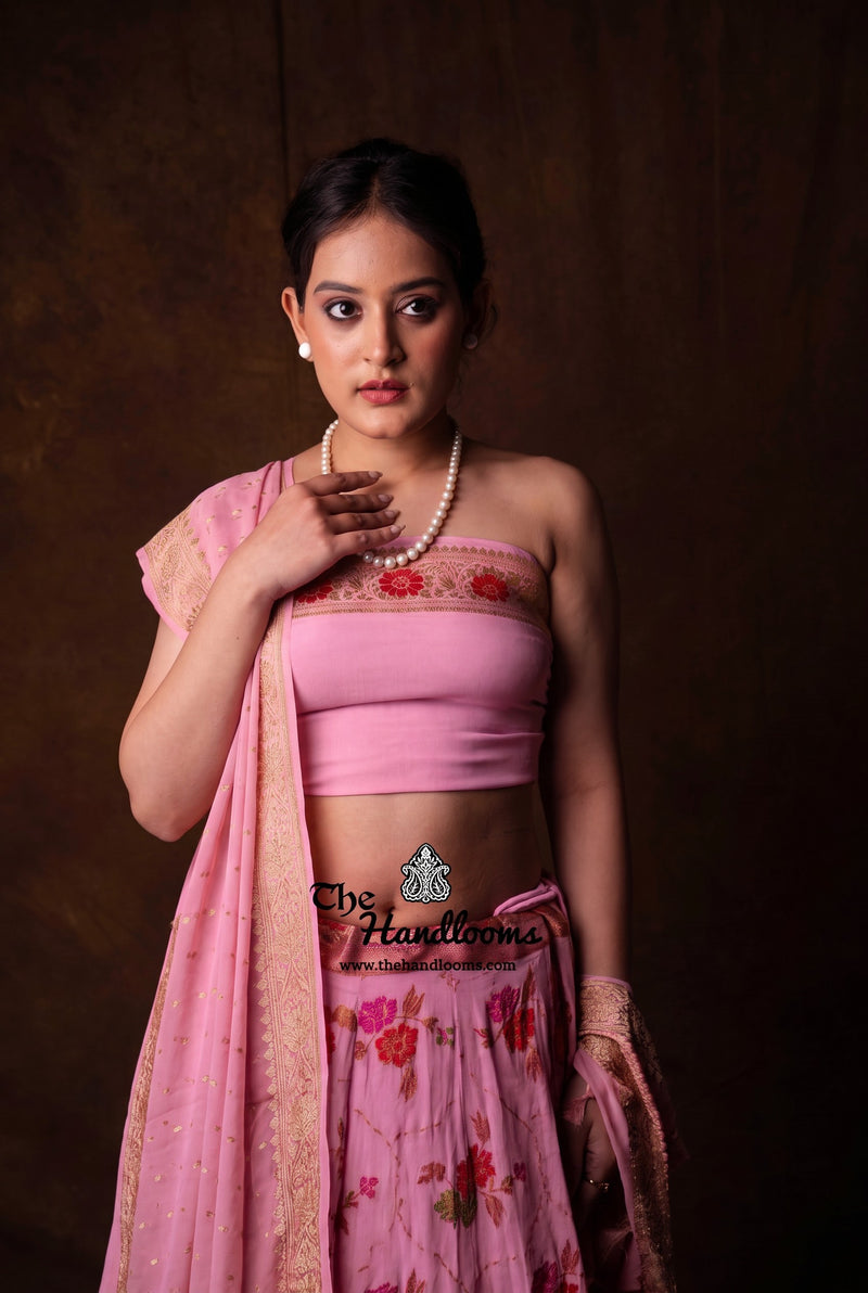 Pure Chiffon Khaddi Handloom Banarasi Lehenga - Stitched
