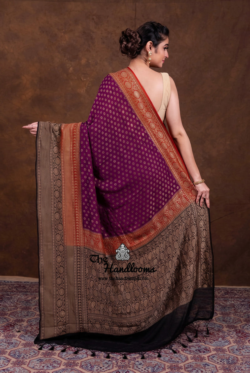 Magenta Pure Khaddi Georgette Handloom Banarasi Saree