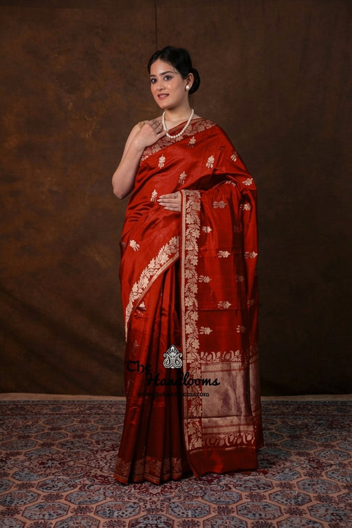 Pure Mango Silk Banarasi Handloom Saree - All over Kadua Motifs - The Handlooms