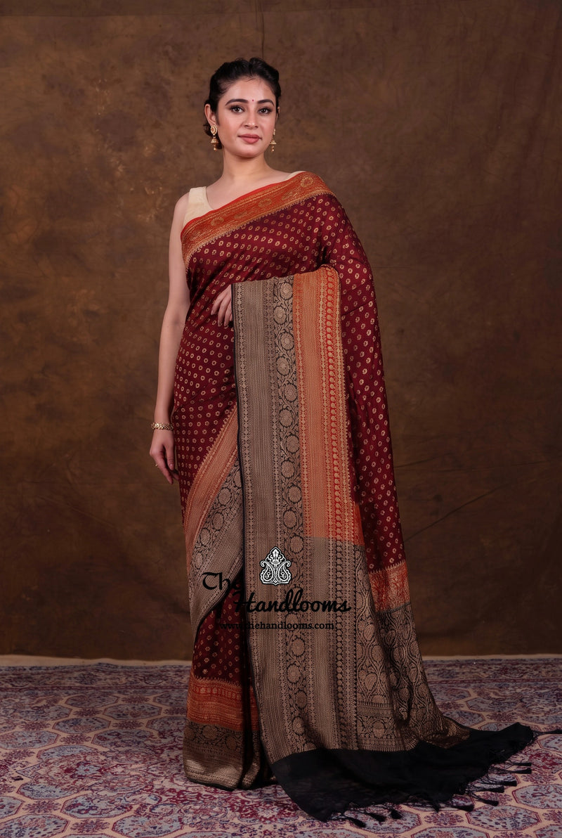 Maroon Pure Khaddi Georgette Handloom Banarasi Saree