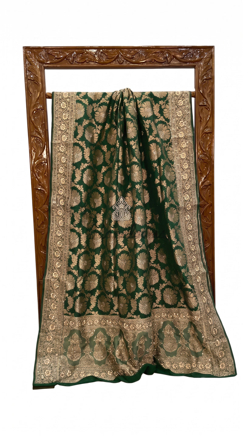 Pure Katan Silk Banarasi Handloom Saree with Zardozi Gota Patti Handwork