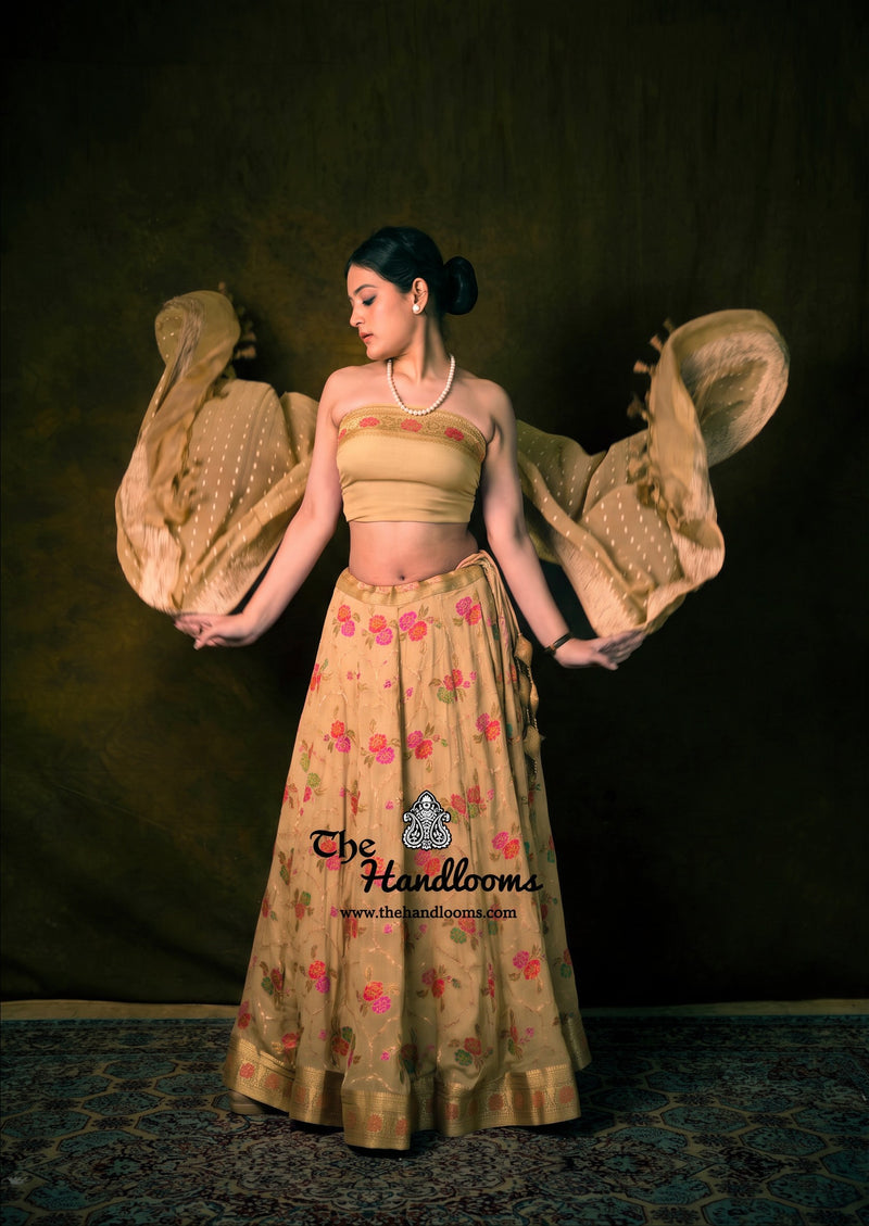 Pure Chiffon Khaddi Handloom Banarasi Lehenga - Stitched