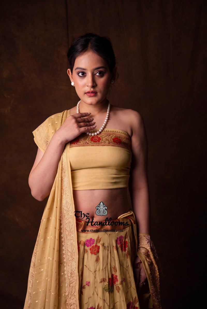 Pure Chiffon Khaddi Handloom Banarasi Lehenga - Stitched