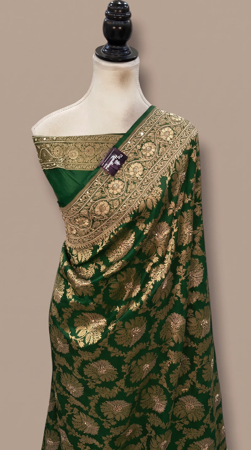Pure Katan Silk Banarasi Handloom Saree with Zardozi Gota Patti Handwork