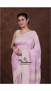 Pure Georgette Banarasi Handloom Saree | All over silver zari Kadua Buta - The Handlooms