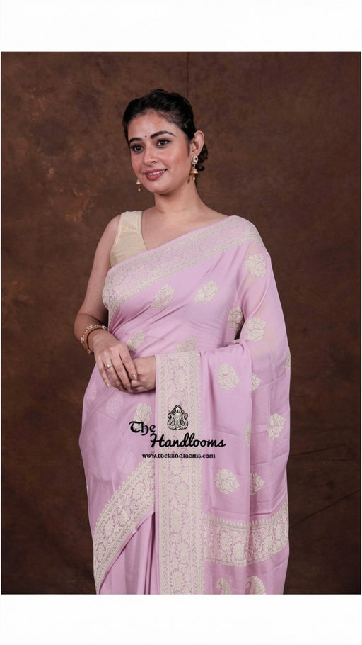 Pure Georgette Banarasi Handloom Saree | All over silver zari Kadua Buta - The Handlooms
