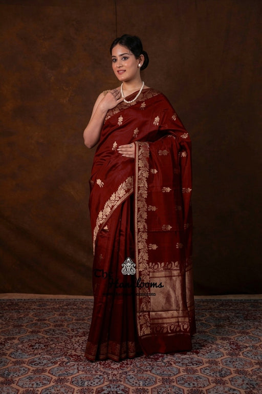 Pure Mango Silk Banarasi Handloom Saree - All over Kadua Motifs - The Handlooms